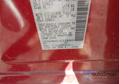 2016 Nissan Pathfinder Sl z USA, uszkodzony, nr VIN 5N1AR2MNXGC623660